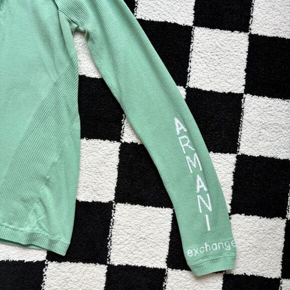 Armani Exchange Green Ribbed Quarter Zip Turtleneck Sweater M - Picture 6 of 8